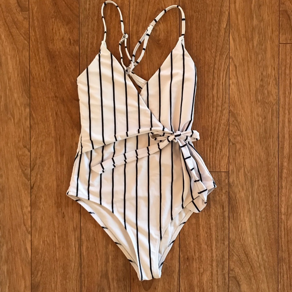 Tie front striped one piece